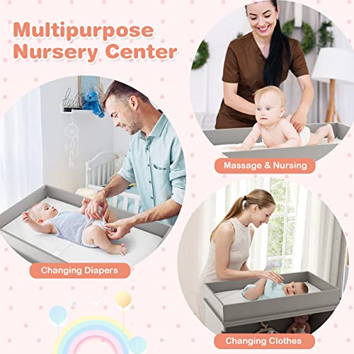 COSTWAY Baby Changing Table with Drawers, Waterproof Pad