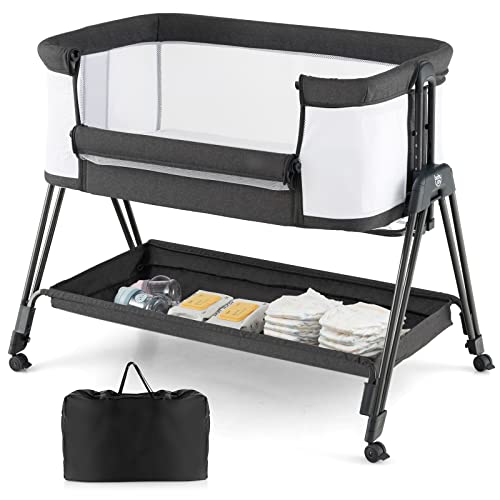 COSTWAY Folding Baby Bedside Crib with Storage
