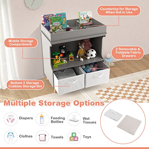 COSTWAY Baby Changing Table with Drawers, Waterproof Pad