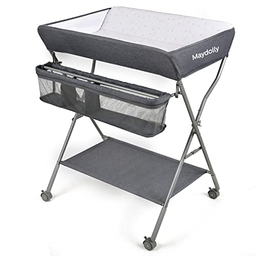 Foldable Baby Changing Table with Wheels and Storage