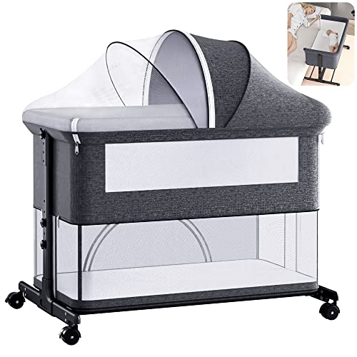 Adjustable Co-Sleeper Crib with Rotatable Wheels for Newborns