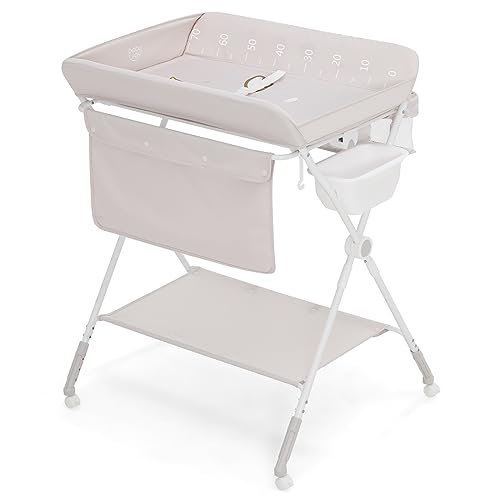Foldable Baby Changing Table with Storage and Wheels