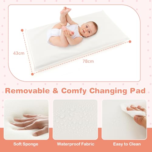 COSTWAY Baby Changing Table with Drawers, Waterproof Pad