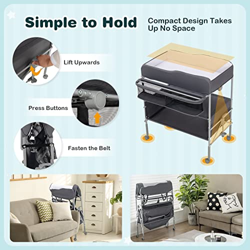 Folding Baby Changing Table with Wheels and Storage