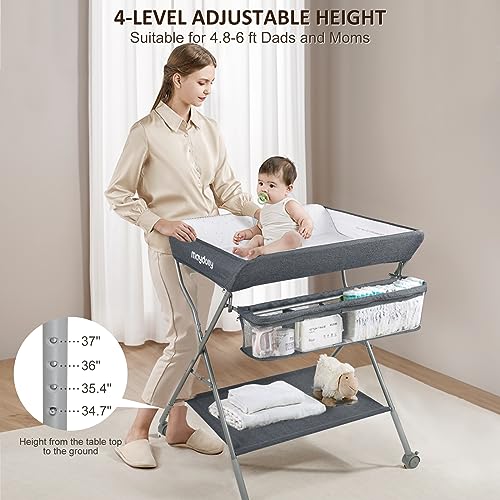 Foldable Baby Changing Table with Wheels and Storage