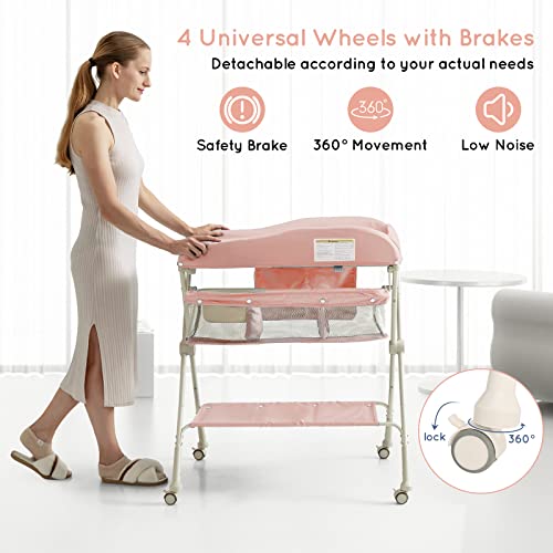 COSTWAY Foldable Changing Table with Water Basin - Pink