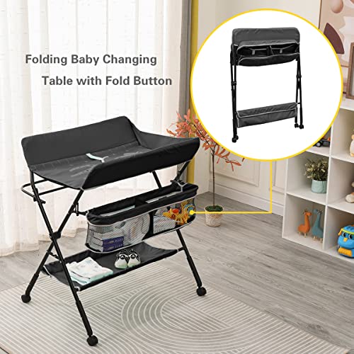 Portable Folding Baby Changing Table with Storage - Black