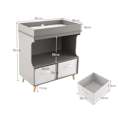 COSTWAY Baby Changing Table with Drawers, Waterproof Pad