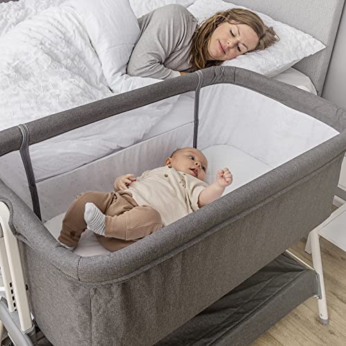 Snoozie Bedside Crib | Storm Grey Baby Bassinet