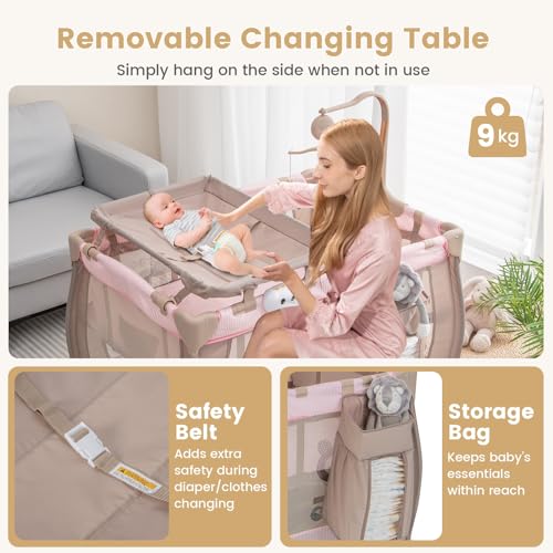 Costway 3-in-1 Portable Baby Travel Cot - Pink