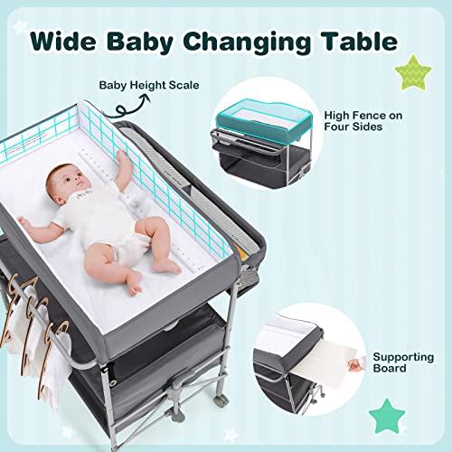 Folding Baby Changing Table with Wheels and Storage