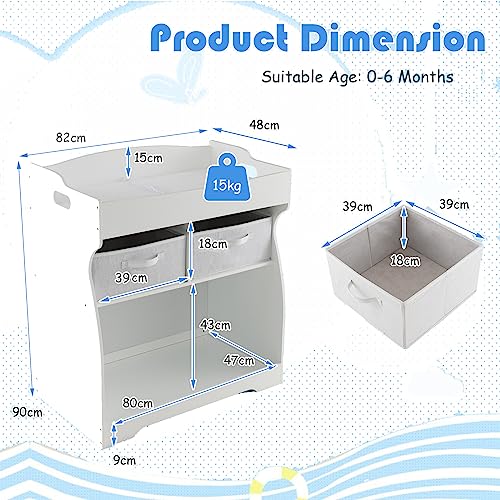 2-in-1 Wooden Baby Changing Table with Drawers - White