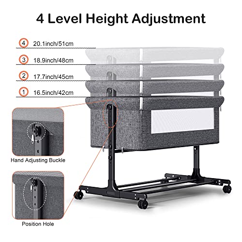 Adjustable Co-Sleeper Crib with Rotatable Wheels for Newborns