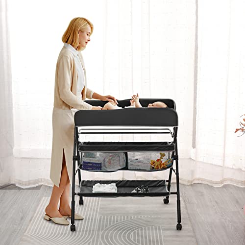 Portable Folding Baby Changing Table with Storage - Black