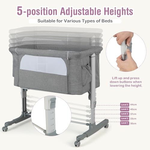 COSTWAY 3-in-1 Bedside Crib: Folding, Adjustable, Breathable
