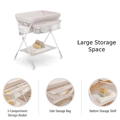 Foldable Baby Changing Table with Storage and Wheels