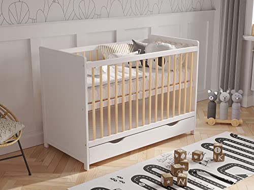 TOKYO Wooden Baby Cot Bed with Covered Drawer