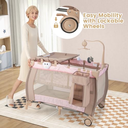 Costway 3-in-1 Portable Baby Travel Cot - Pink