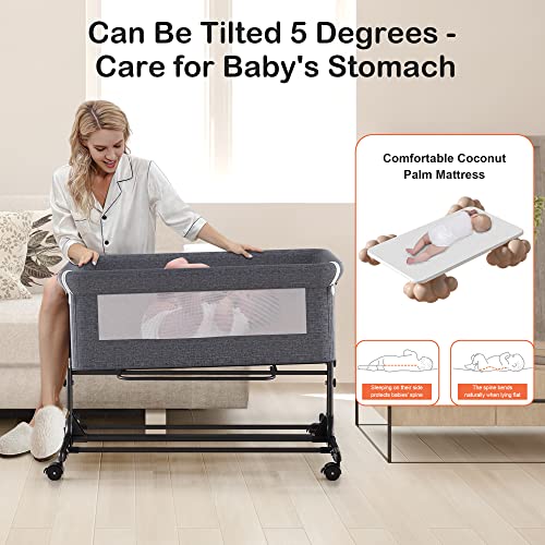 Adjustable Co-Sleeper Crib with Rotatable Wheels for Newborns