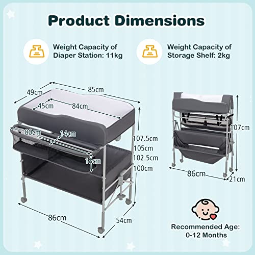 Folding Baby Changing Table with Wheels and Storage