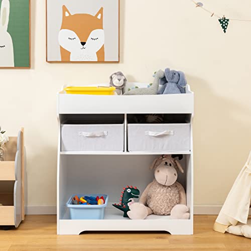 2-in-1 Wooden Baby Changing Table with Drawers - White