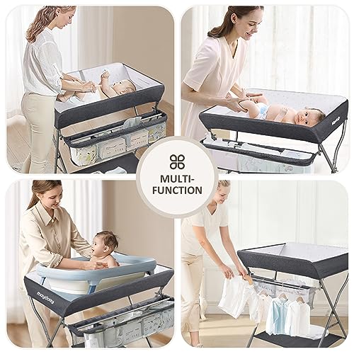 Foldable Baby Changing Table with Wheels and Storage