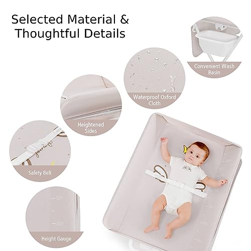 Foldable Baby Changing Table with Storage and Wheels