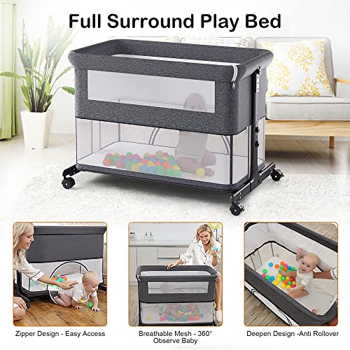 Adjustable Co-Sleeper Crib with Rotatable Wheels for Newborns