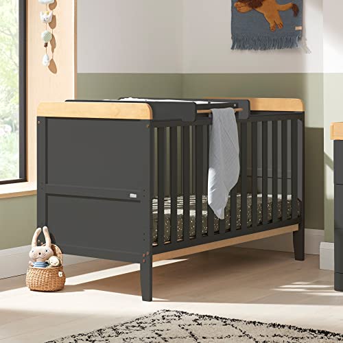 Convertible Wooden Cot Bed & Cot Top Changer in Slate Grey & Oak