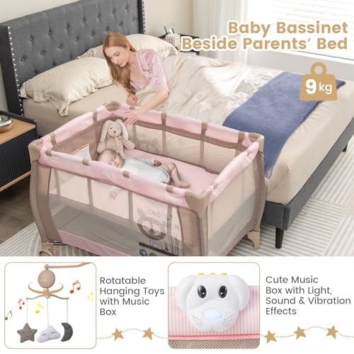 Costway 3-in-1 Portable Baby Travel Cot - Pink