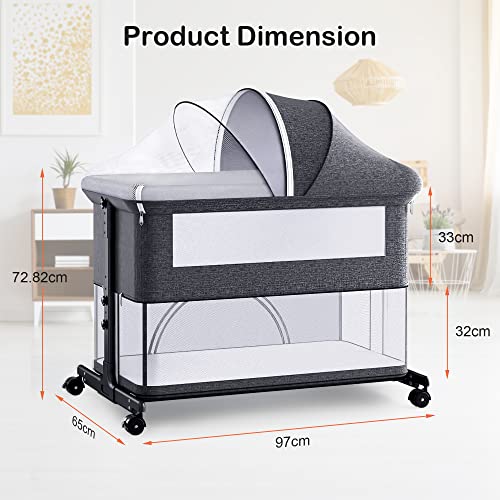 Adjustable Co-Sleeper Crib with Rotatable Wheels for Newborns