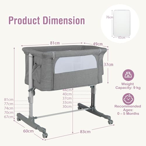 COSTWAY 3-in-1 Bedside Crib: Folding, Adjustable, Breathable