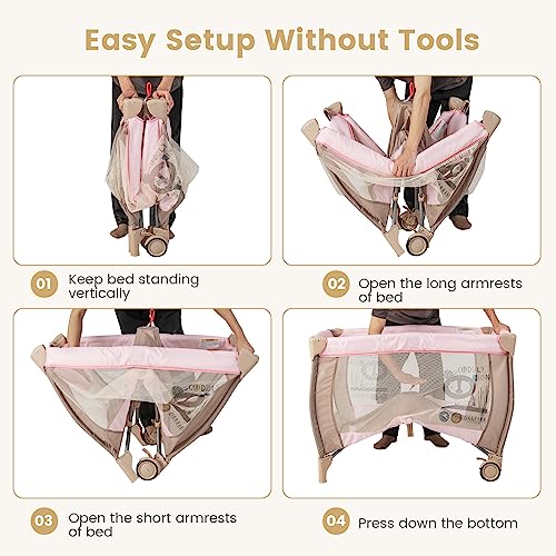 Costway 3-in-1 Portable Baby Travel Cot - Pink