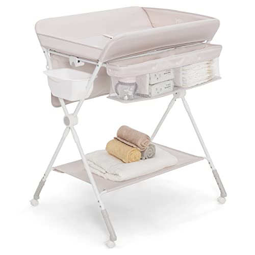 Foldable Baby Changing Table with Storage and Wheels