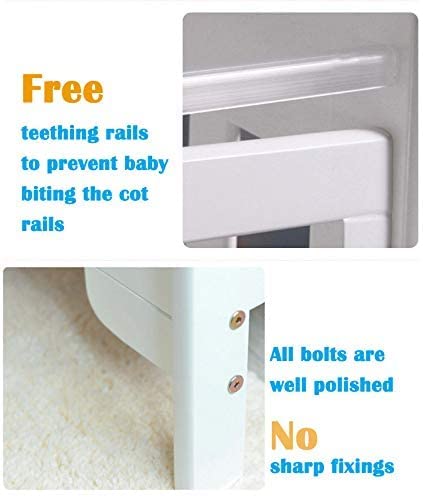 White Wooden Baby Cot Bed with Rollaway Drawer