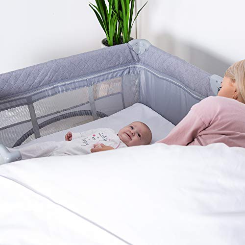 Red Kite Bedside Crib, Soft Grey