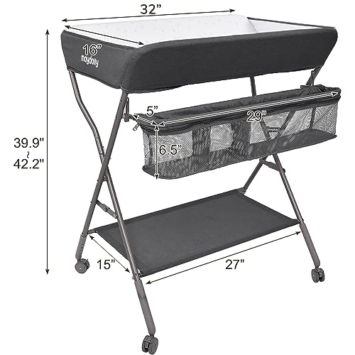 Foldable Baby Changing Table with Wheels and Storage
