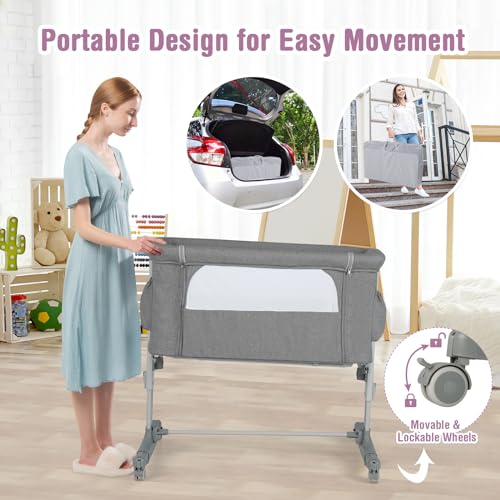 COSTWAY 3-in-1 Bedside Crib: Folding, Adjustable, Breathable