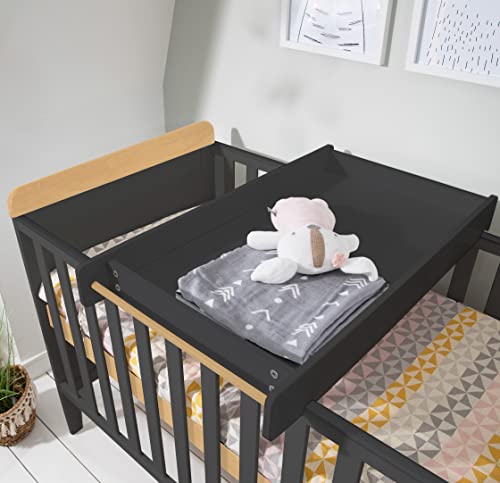 Convertible Wooden Cot Bed & Cot Top Changer in Slate Grey & Oak