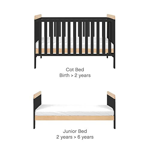 Convertible Wooden Cot Bed & Cot Top Changer in Slate Grey & Oak