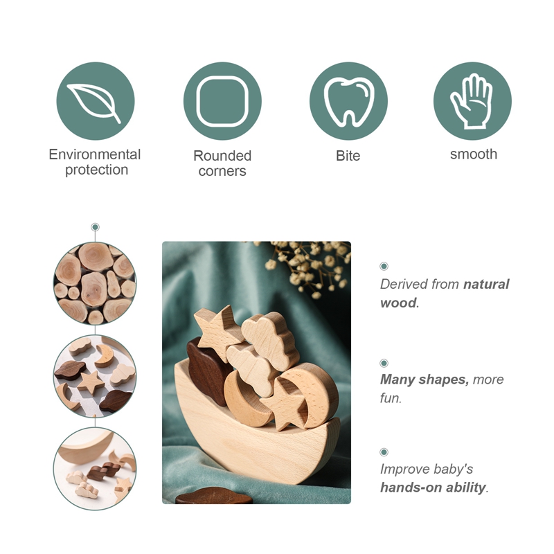 Wooden Montessori Moon & Star Balance Blocks