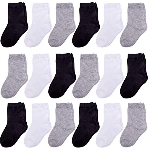 Duufin 18 Pairs Toddler Mid Cut Socks, Unisex