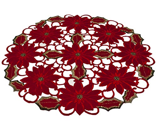 Christmas Red Poinsettia Gold Thread Doily