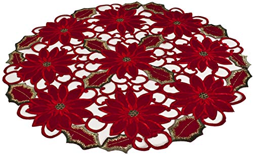 Christmas Red Poinsettia Gold Thread Doily