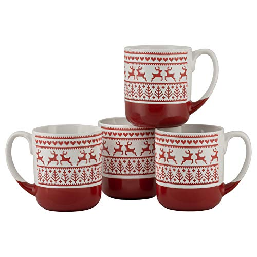Embossed Reindeer Ceramic Mug Set - Christmas