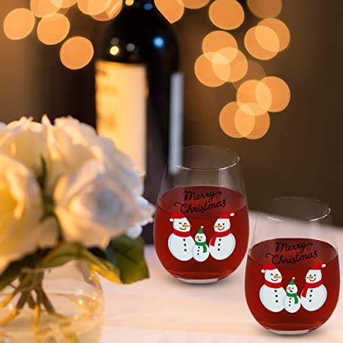 Set of 4 Snowman Wine Glasses for Christmas