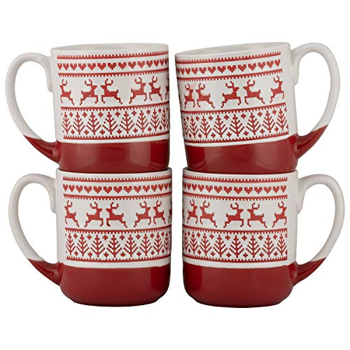 Embossed Reindeer Ceramic Mug Set - Christmas