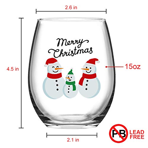 Set of 4 Snowman Wine Glasses for Christmas