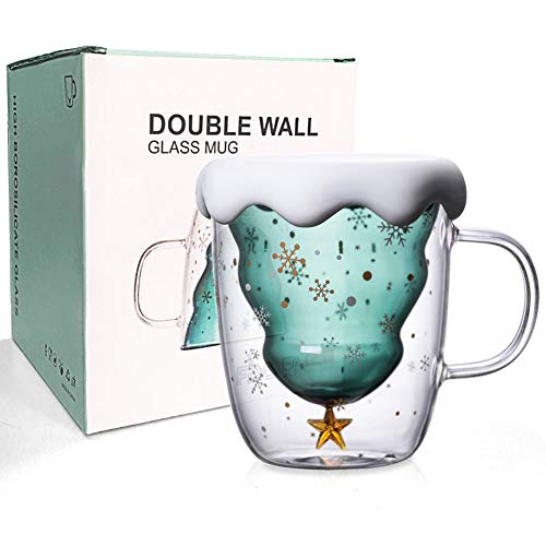 Cute Christmas Insulated Glass Mug with Lid