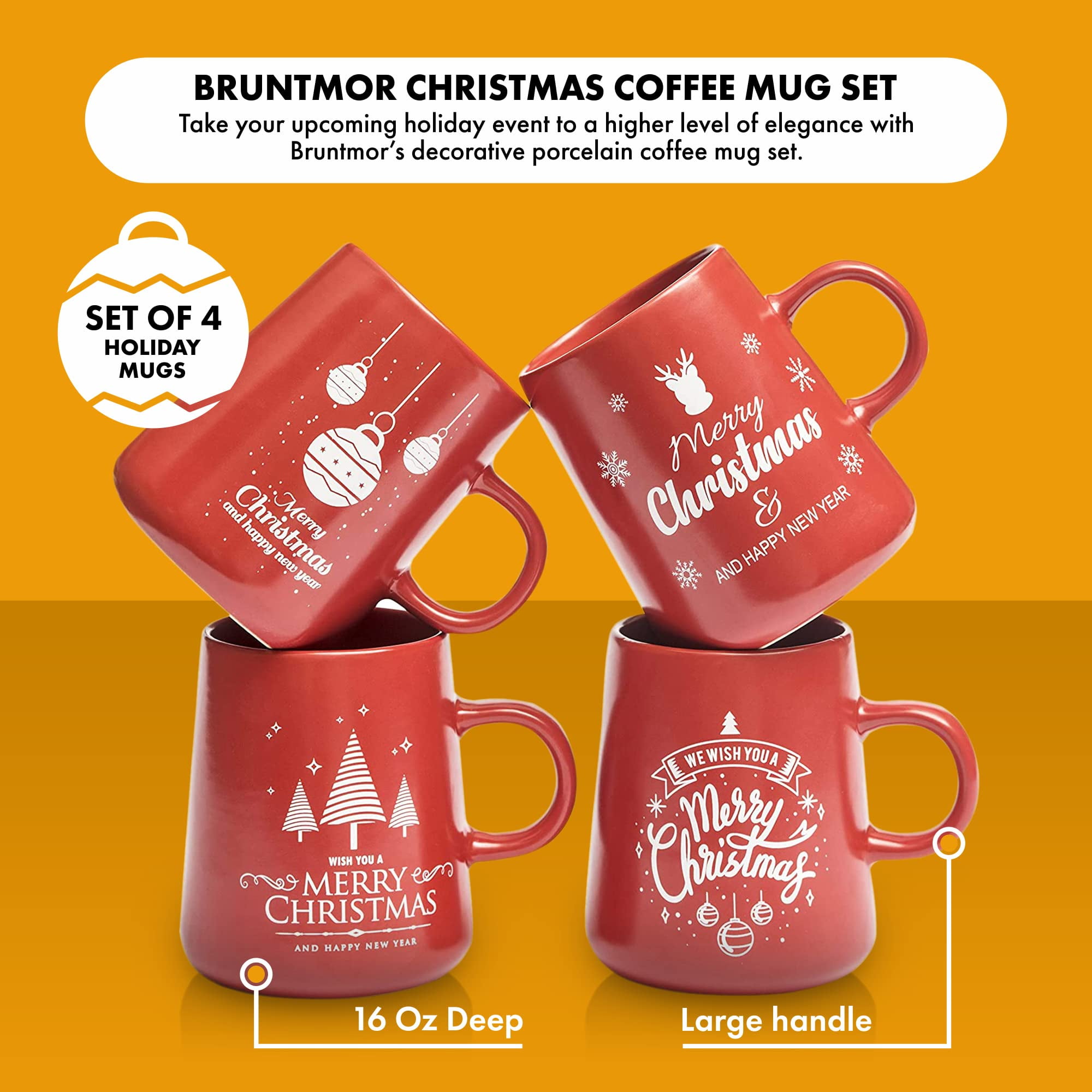 Bruntmor Ceramic Christmas Mug Set - Funny Holiday Gift